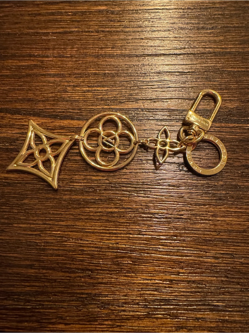 Gold-tone Designer Logo Keychain Charm